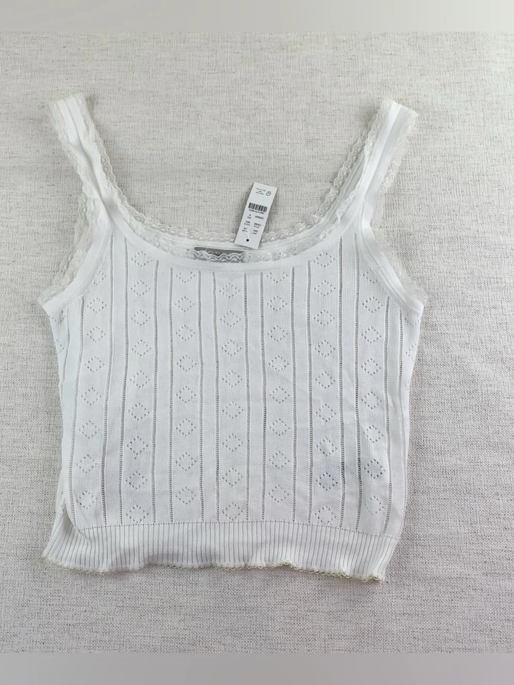 J Crew New Pointelle sweater-tank in premium ultrafine cotton lace trim white